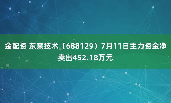 金配资 东来技术（688129）7月11日主力资金净卖出452.18万元