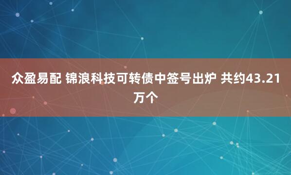 众盈易配 锦浪科技可转债中签号出炉 共约43.21万个