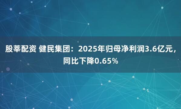 股莘配资 健民集团：2025年归母净利润3.6亿元，同比下降0.65%